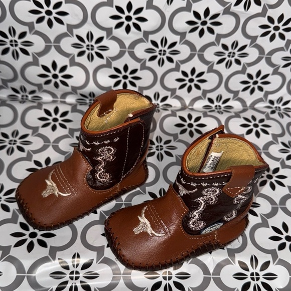 Meylan Baby unisex brown and tan leather western cowboy boots 6-9 months - Picture 1 of 15